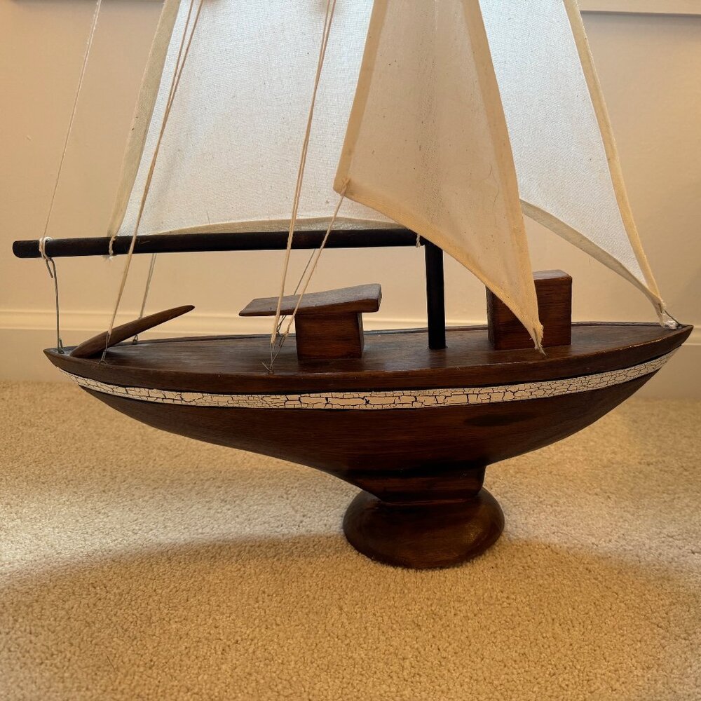 Vintage 31" Tall Wooden Sailboat - Picture 4 of 6